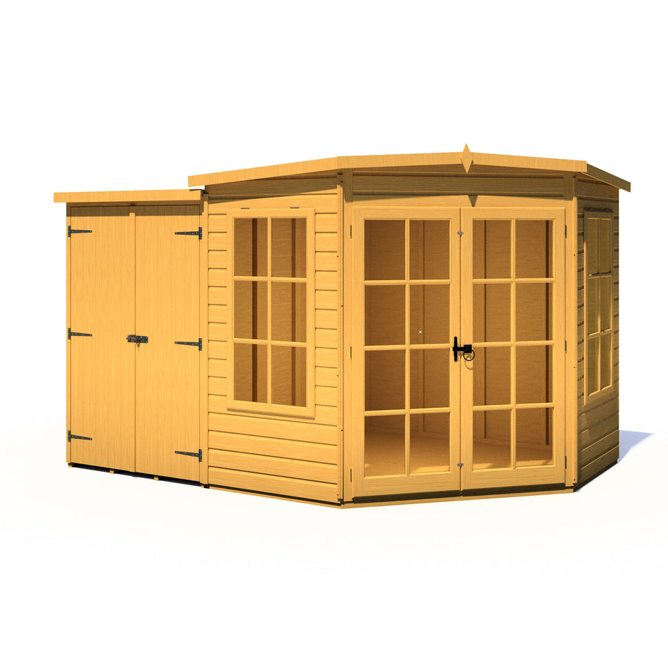 Hampton 7x11 Wooden Corner Summerhouse with Side Shed