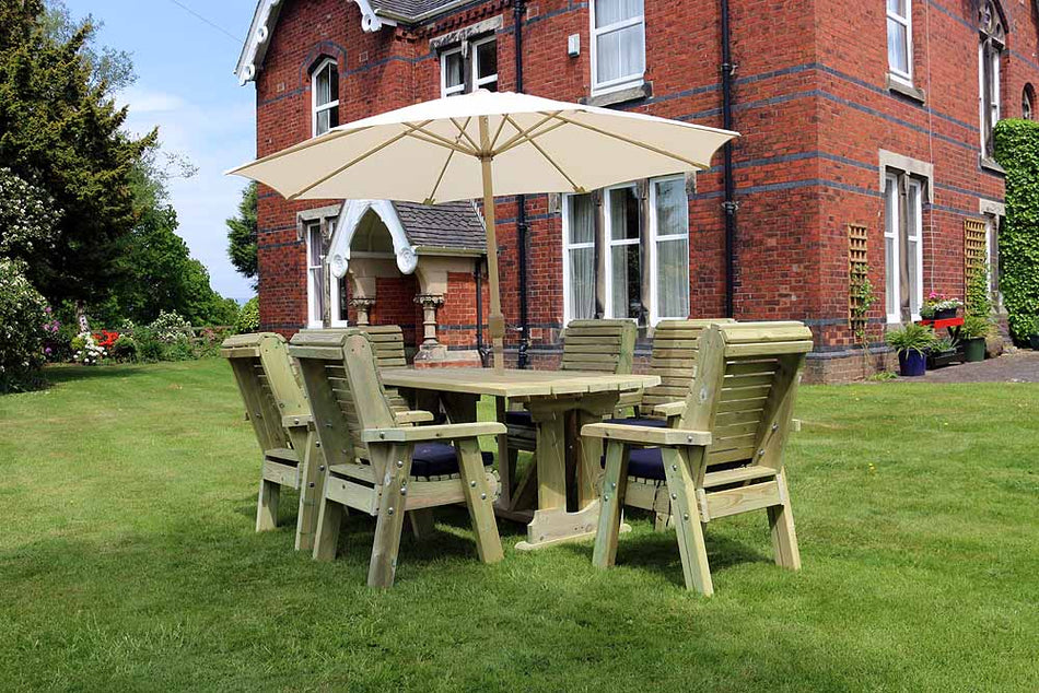 Ergo 6 Seat Chunky Wooden Garden Dining Table Set with 6 Chairs