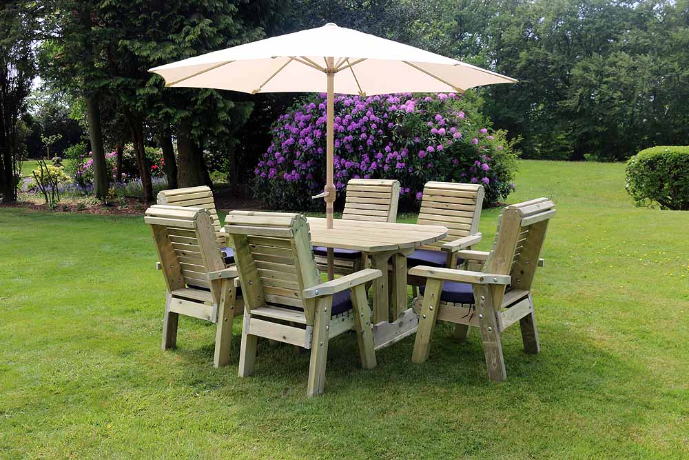 Ergo 6 Seat Chunky Wooden Garden Dining Table Set with 6 Chairs