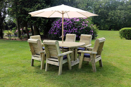 Ergo 6 Seat Chunky Wooden Garden Dining Table Set with 6 Chairs