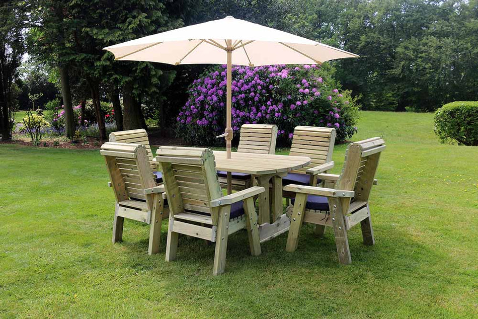 Ergo 6 Seat Chunky Wooden Garden Dining Table Set with 6 Chairs