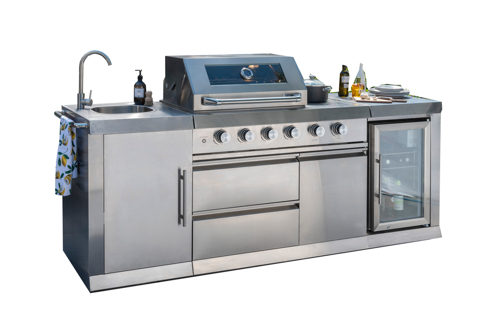 Absolute Pro Outdoor Kitchen Gas BBQ - 4 Burners, Sink, Fridge & Side Burner