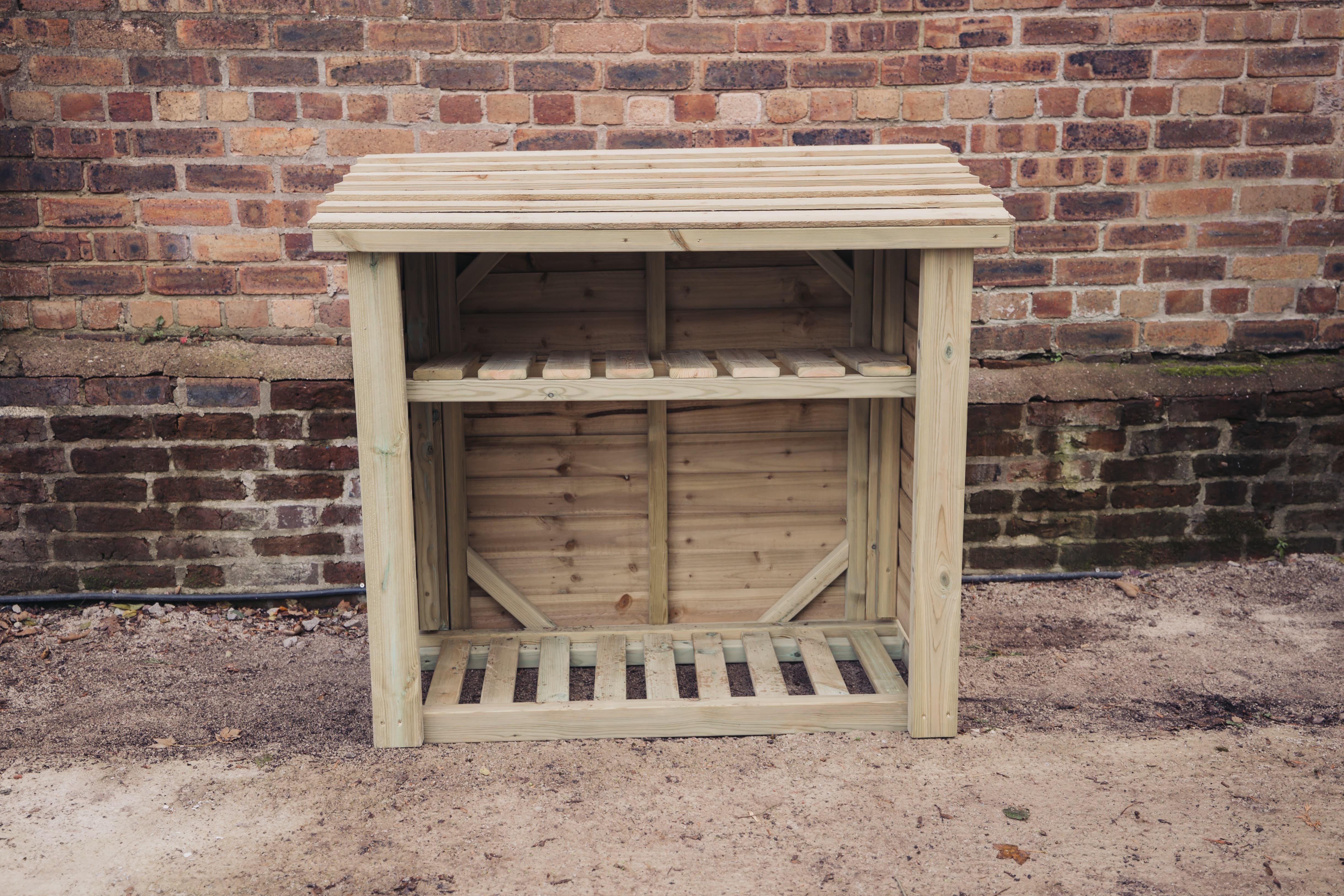 Wooden 4ft x 4ft Garden Log Store with Kindle Shelf - Churnet Valley