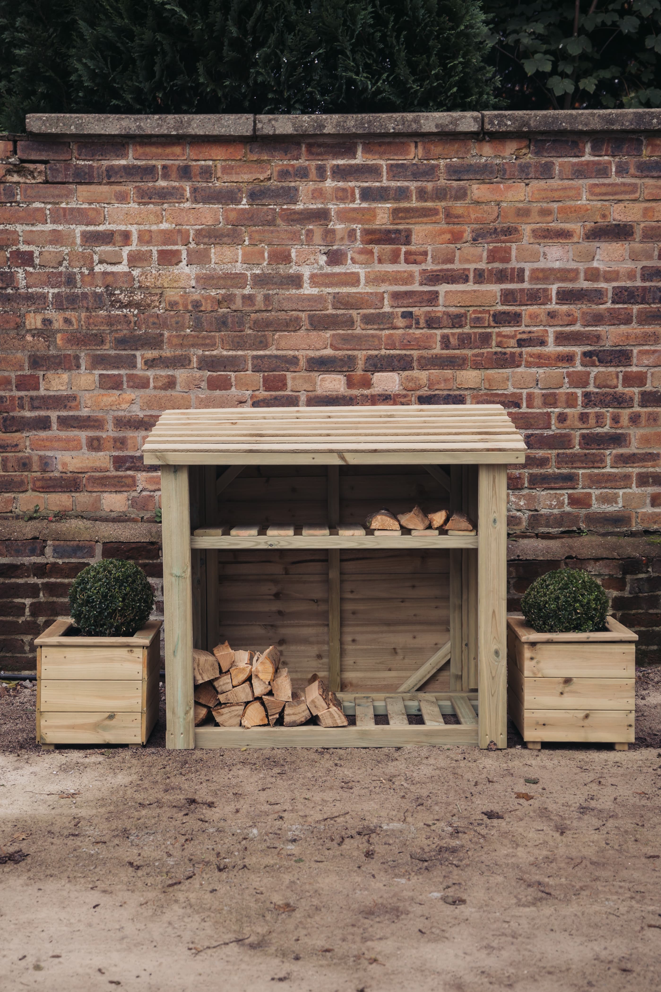 Wooden 4ft x 4ft Garden Log Store with Kindle Shelf - Churnet Valley