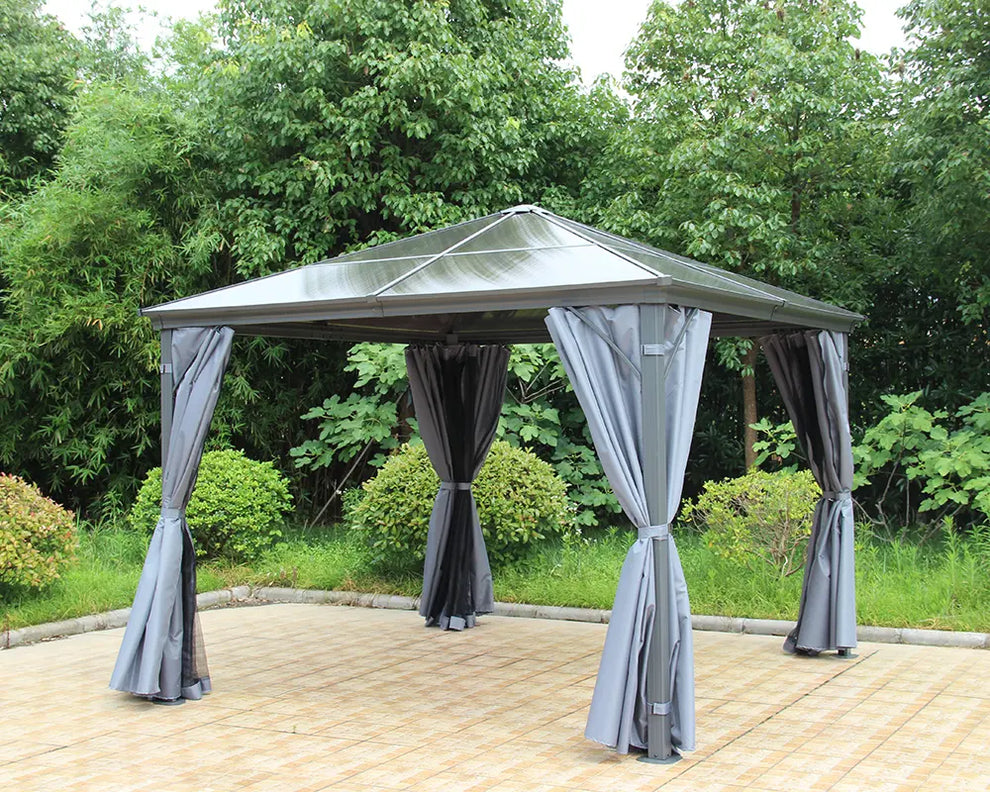 Lugano 3m x 3m Grey Aluminium Polycarbonate Gazebo