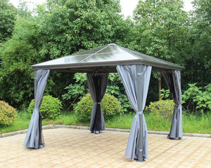 Lugano 3m x 3m Grey Aluminium Polycarbonate Gazebo & Pergola with Curtains