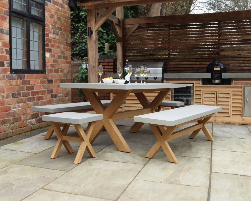 Luna 180x90cm Concrete Garden Picnic Table with 2 Benches and 2 Stools