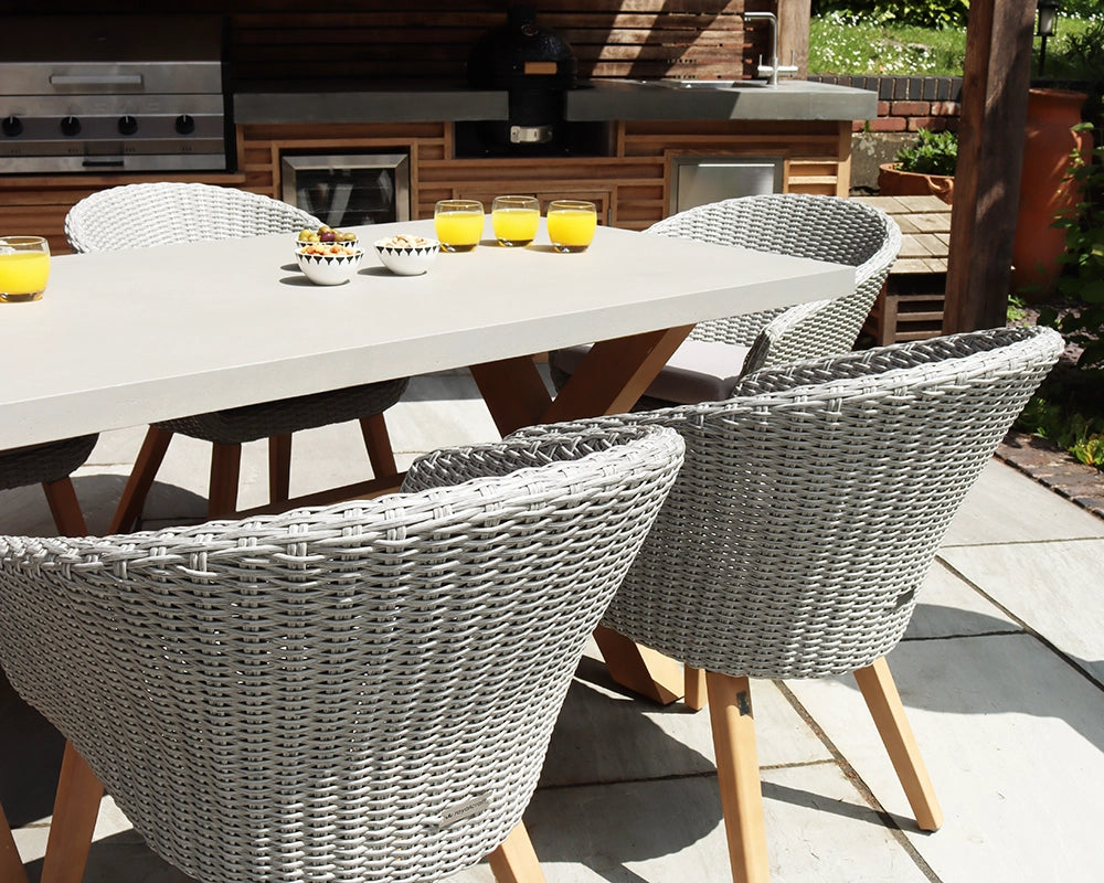 Luna 6 Seater Wooden & Rattan Dining Table Set with 180x90cm Concrete Table