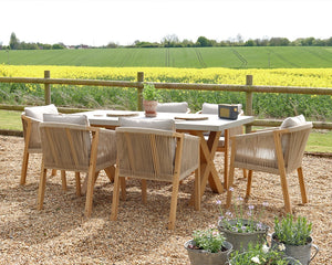 Luna 6 Seater Wooden Garden Dining Table Set with 180x90cm Concrete Table