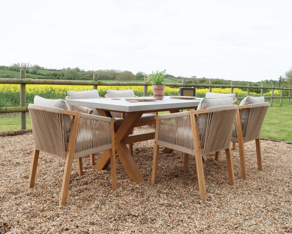 Luna 6 Seater Wooden Garden Dining Table Set with 180x90cm Concrete Table