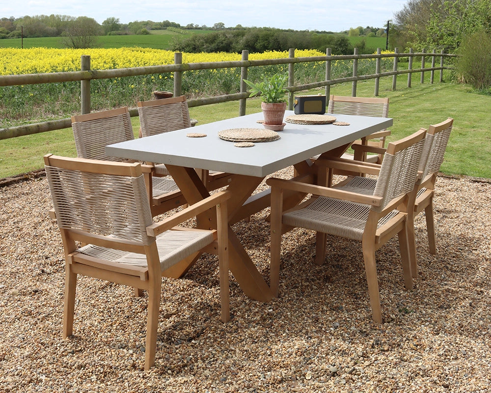 Luna 6 Seater Wooden Garden Dining Set with 180x90cm Concrete Table