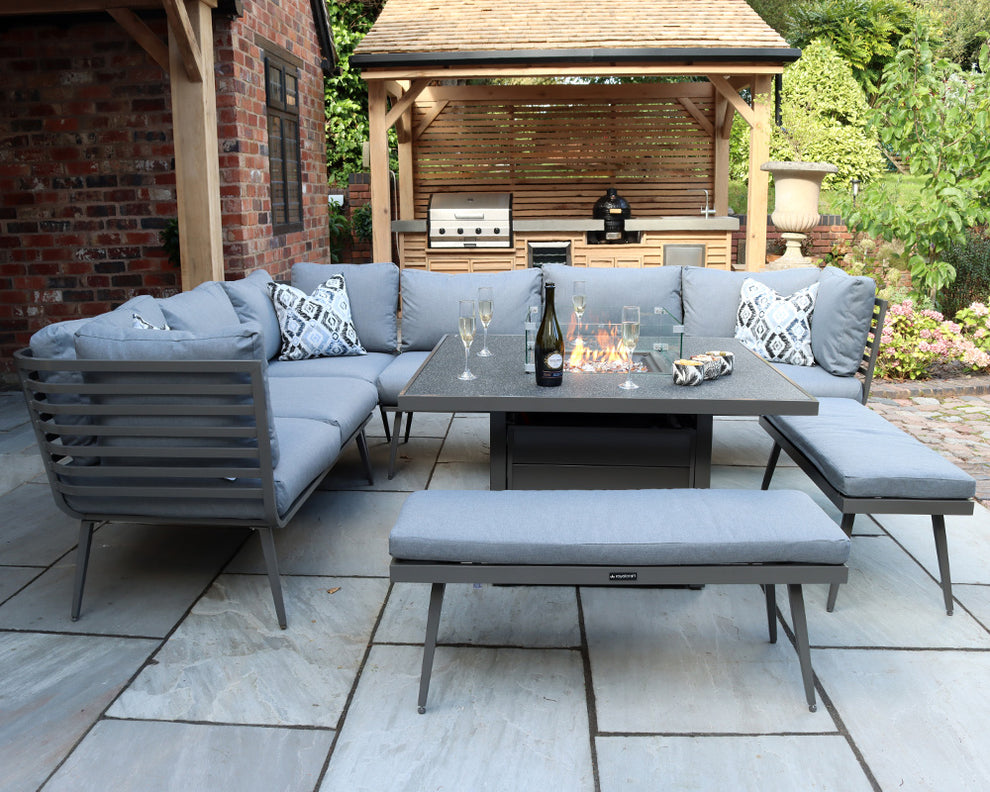 Mayfair 10 Seater Corner Lounge Set with Fire Pit Table