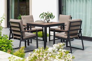 Hemsby 4 Seater Square Garden Dining Set - Black Aluminium Frame & Light Taupe Cushions