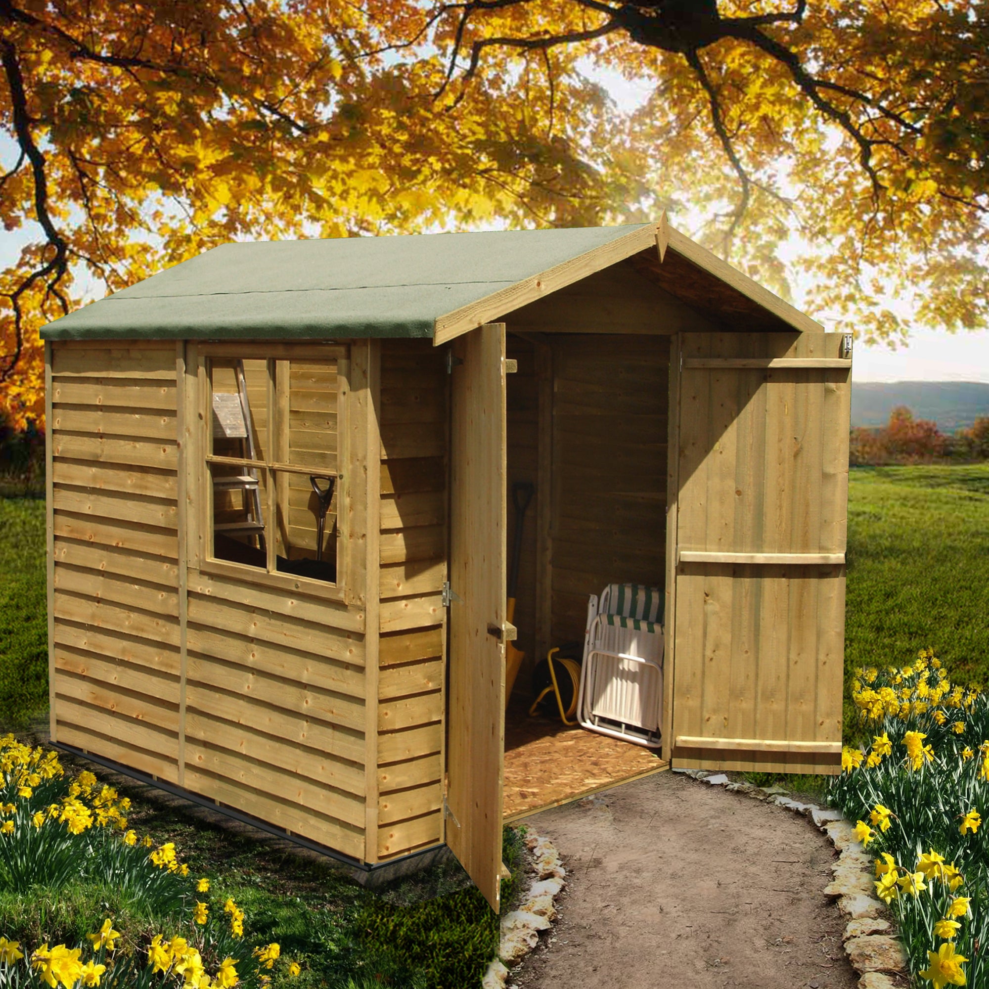 Shire 7x7 Pressure Treated Overlap Garden Shed with Double Doors