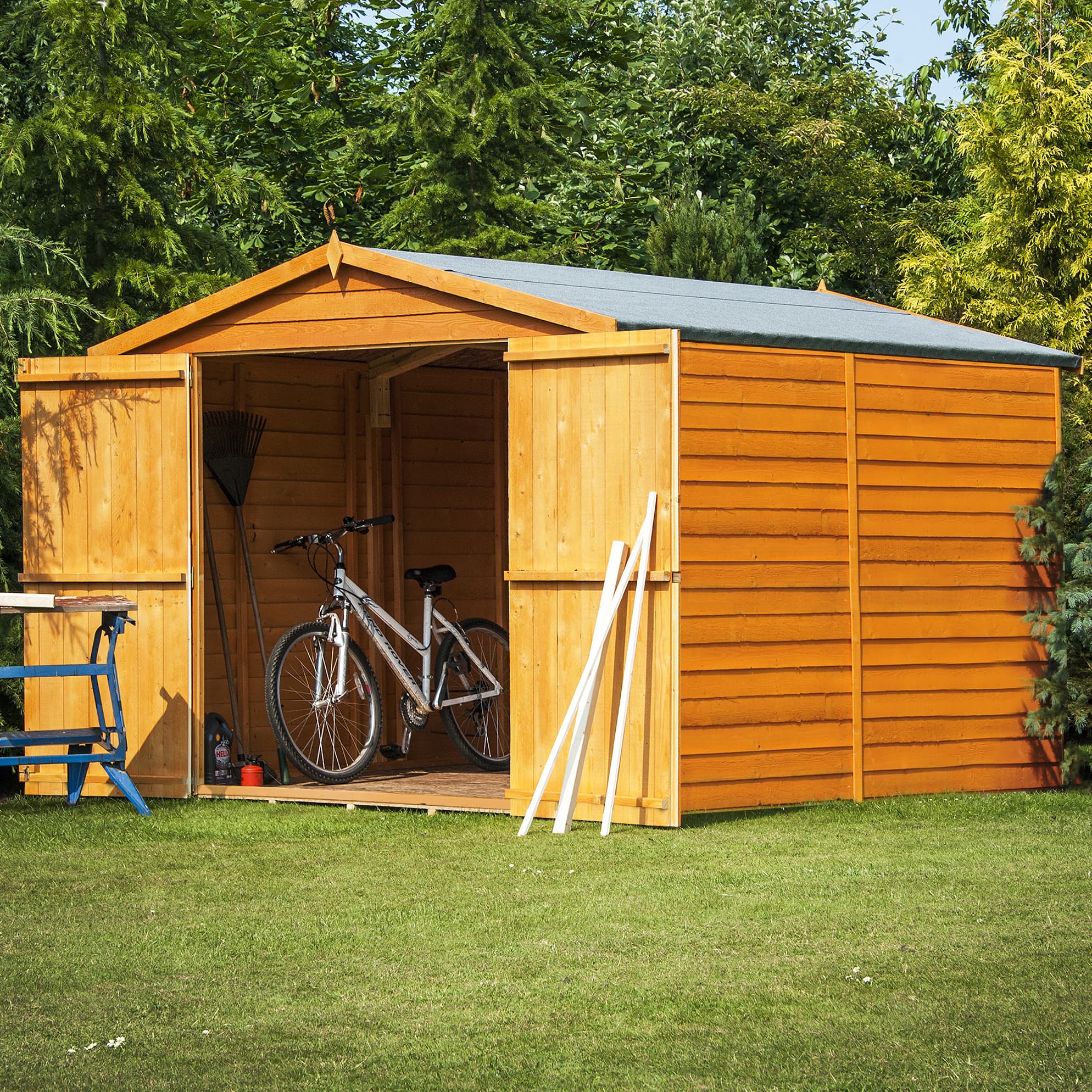 Shire 10x10 Pressure Treated Overlap Apex Garden Shed with Double Doors (Windowless)