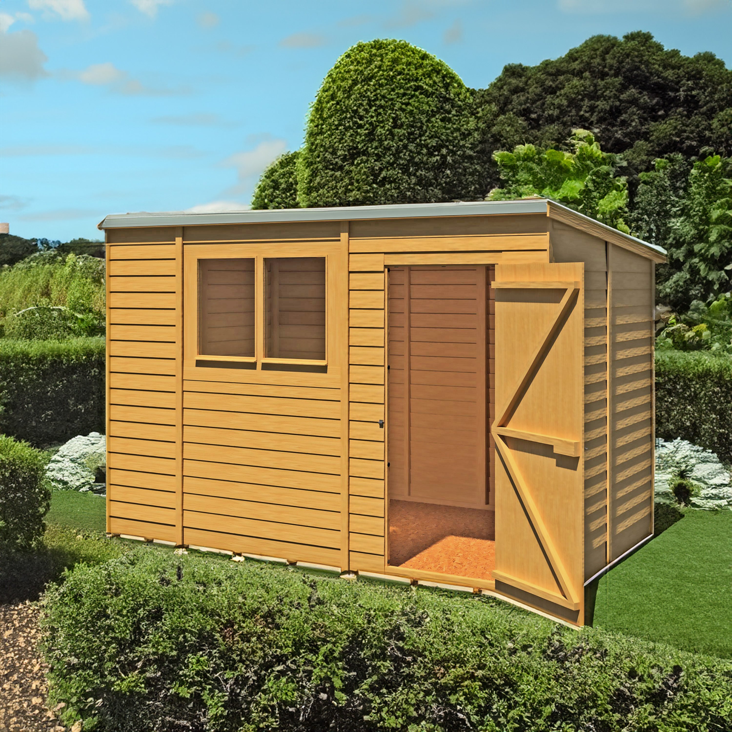 Shire 4x3 Dip Treated Overlap Pent Garden Shed with Double Doors