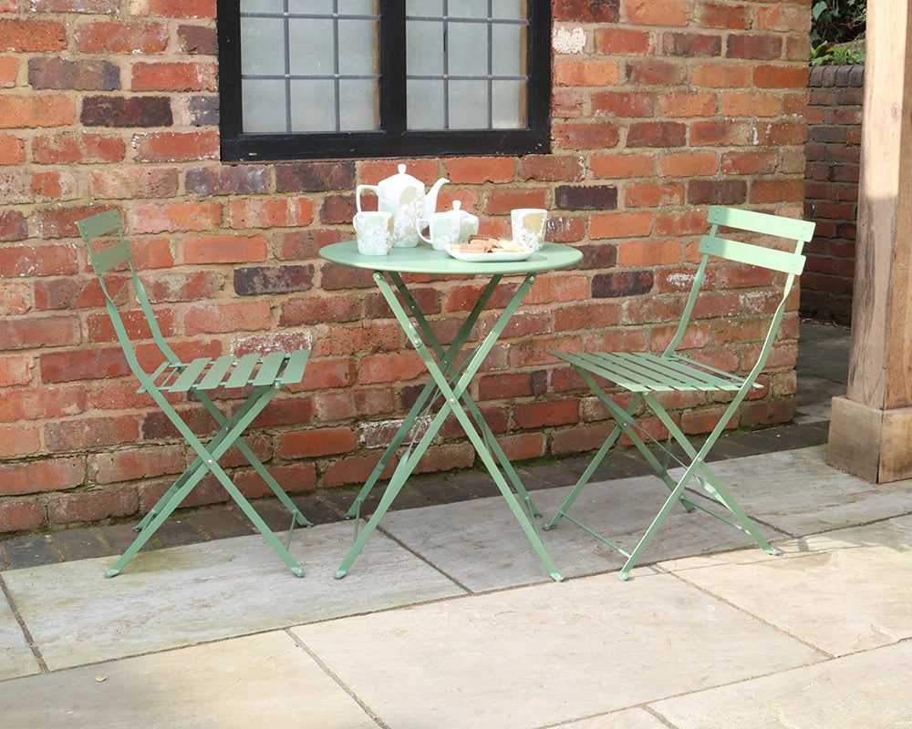 Padstow 2 Seater Metal Garden Bistro Set with 60cm Table - Olive Colour