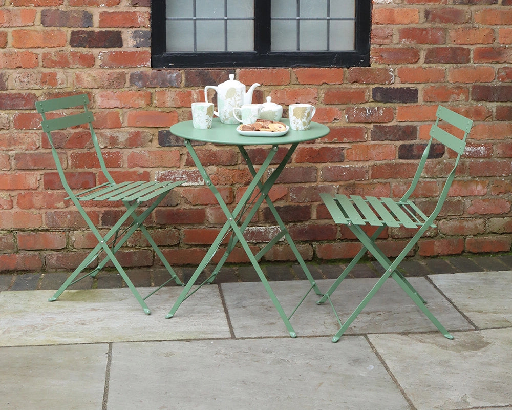 Padstow 2 Seater Metal Garden Bistro Set with 60cm Table - Olive Colour