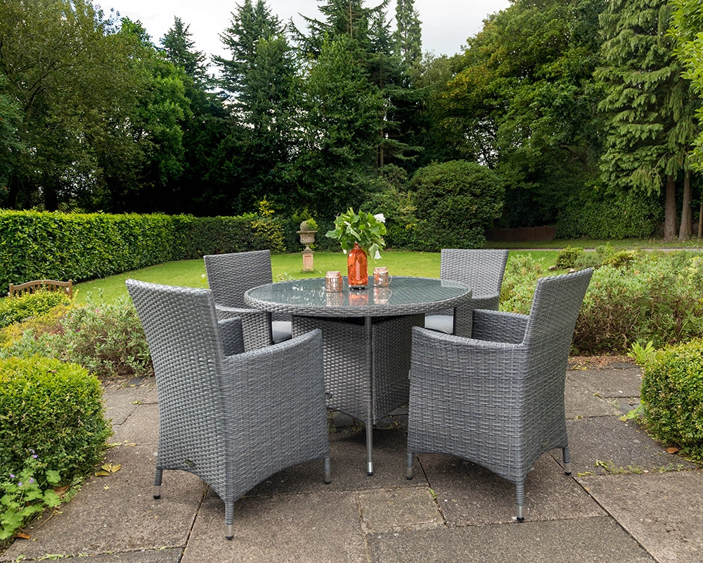 Paris 4 Seater Rattan Carver Garden Dining Set with 110cm Round Table - Grey