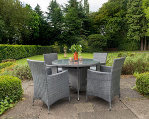 Paris 4 Seater Rattan Carver Garden Dining Set with 110cm Round Table - Grey