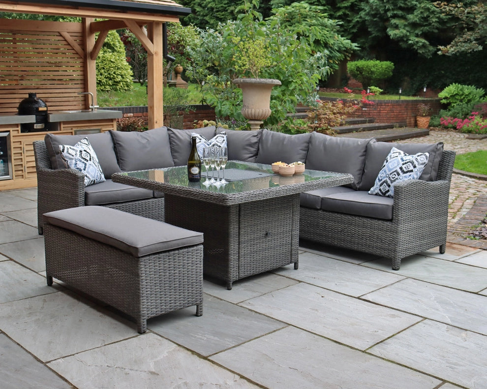 Paris Rattan Modular Corner Lounge Dining Set with Gas Fire Pit Table (120cm)