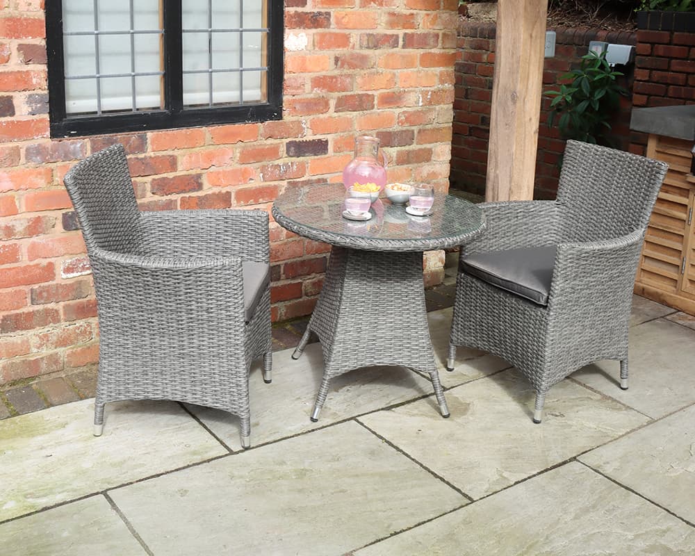 Paris 2 Seater Carver Garden Bistro Set with 70cm Round Table Including Cushions