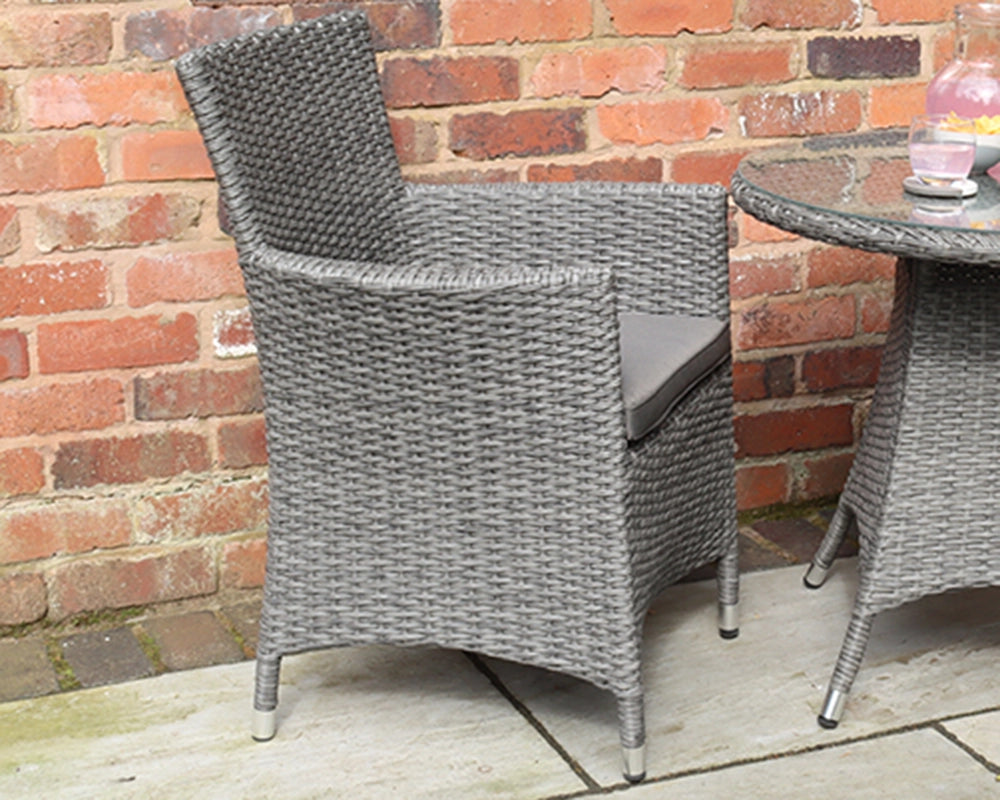 Paris 2 Seater Rattan Imperial Garden Bistro Set with 75cm Glass Top Table - Grey