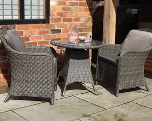 Paris 2 Seater Rattan Imperial Garden Bistro Set with 75cm Glass Top Table