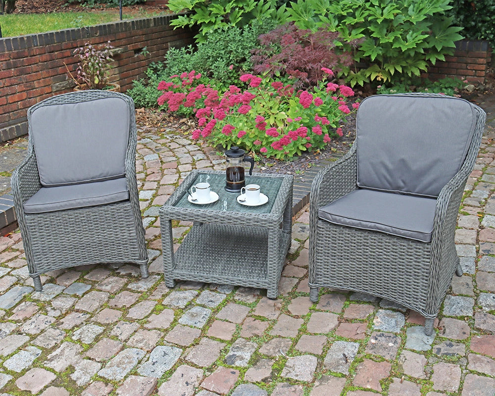 Paris  2 Seater Rattan Imperial Garden Bistro Set with Table - Grey