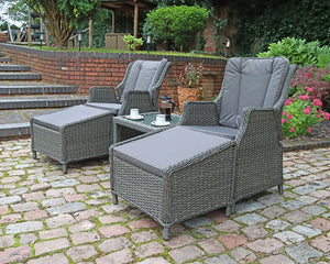 Paris Rattan Garden Lounge Relaxer Set with Table, 2 Armchairs & Foot Stools