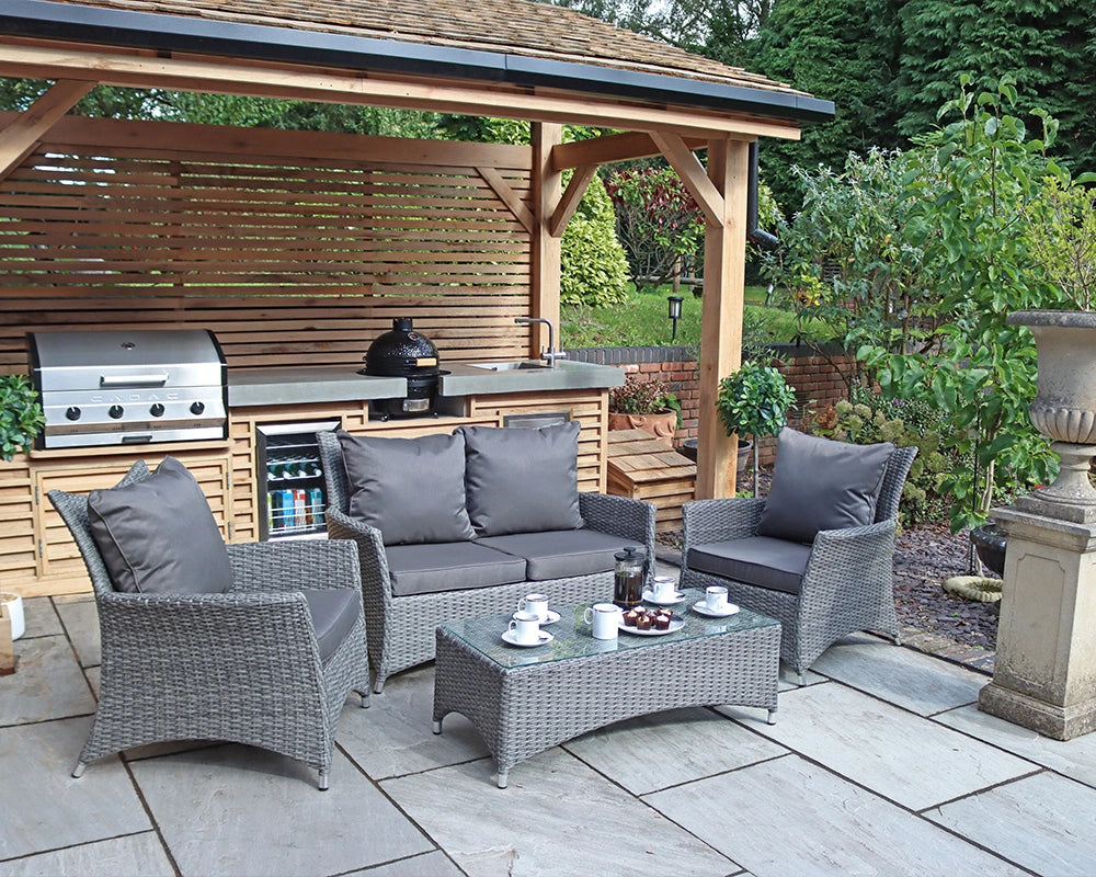 Paris 4 Seater Rattan Garden Lounge Set with Coffee Table - Grey