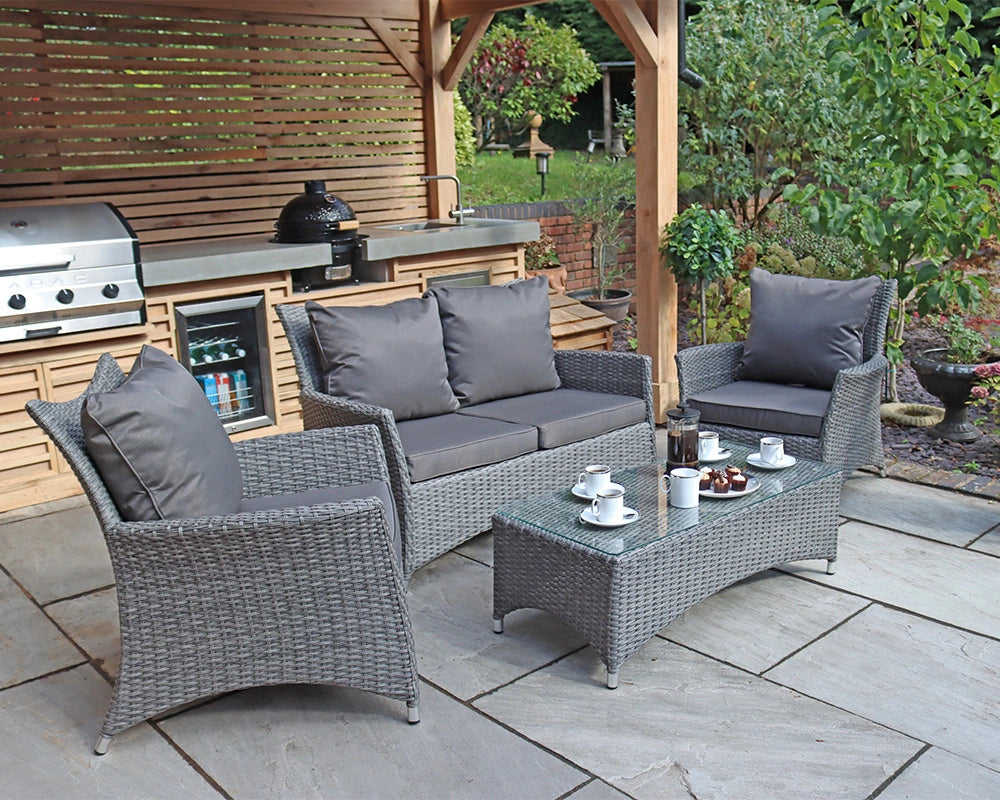 Paris 4 Seater Rattan Garden Lounge Set with Coffee Table - Grey