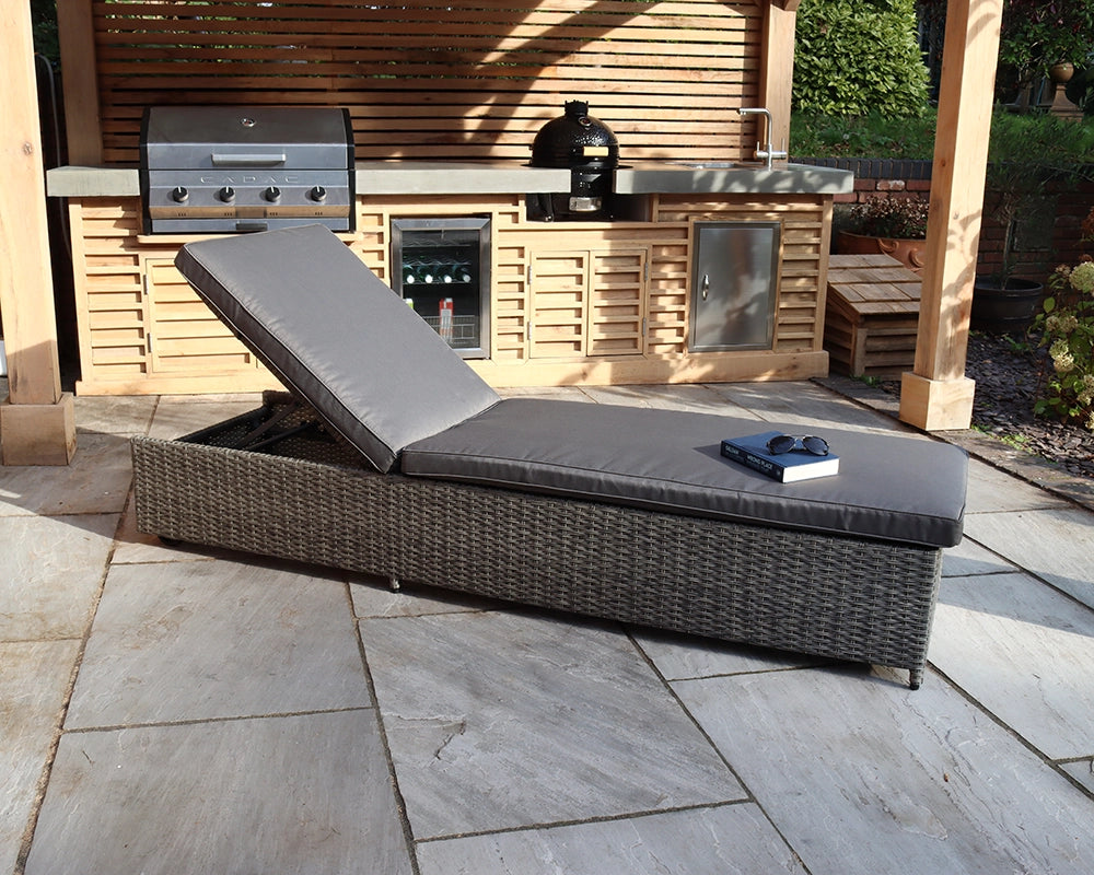 Paris Adjustable Rattan Sunlounger - Grey