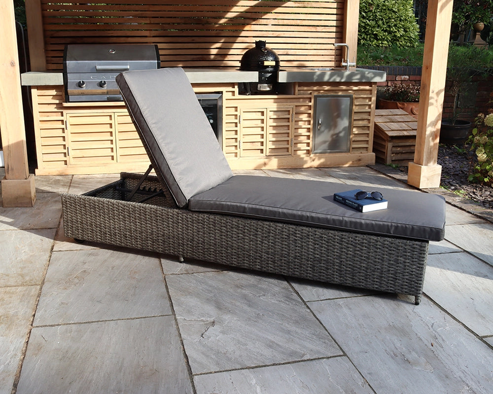 Paris Adjustable Rattan Sunlounger - Grey