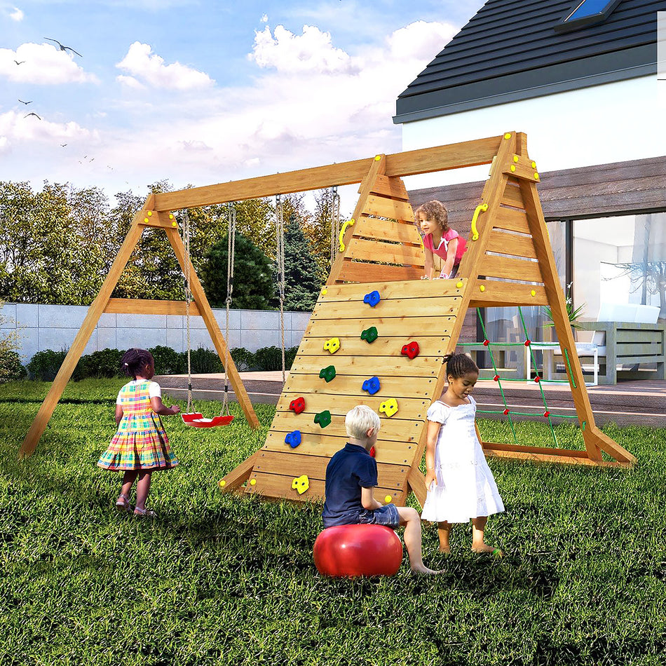 Shire Spider King Kids Climbing Wall with Double Swing