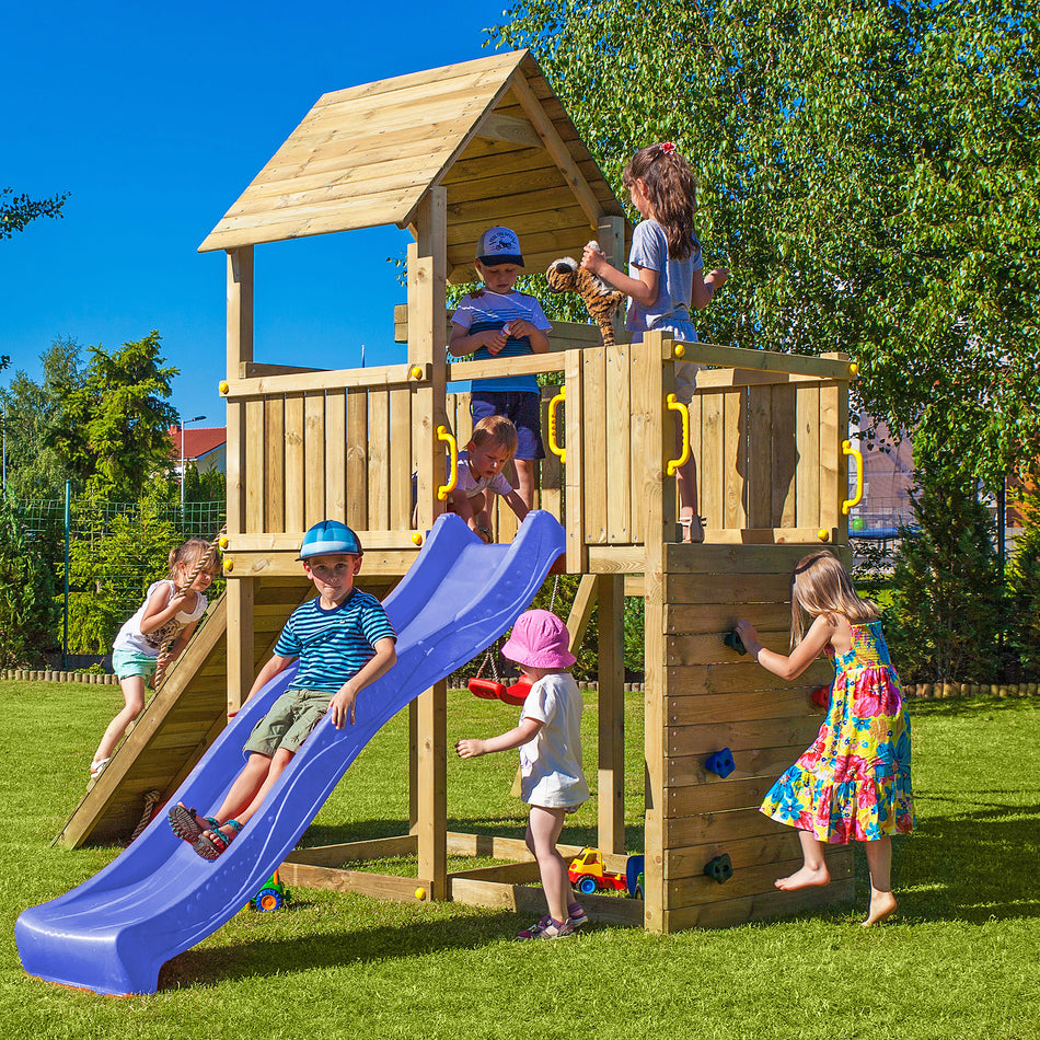 Shire Adventure Peaks Wooden Fortress Garden Play Tower with Slide & Climbing Walls