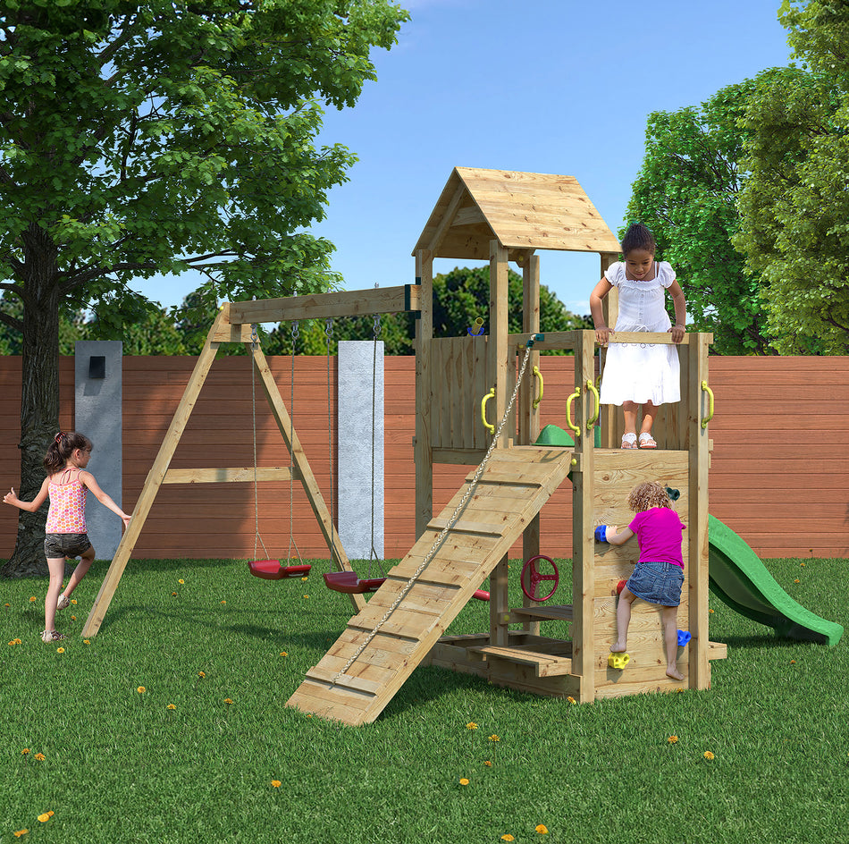 Shire Summit Seeker Scramble Climbing Wall with Double Swing & Slide