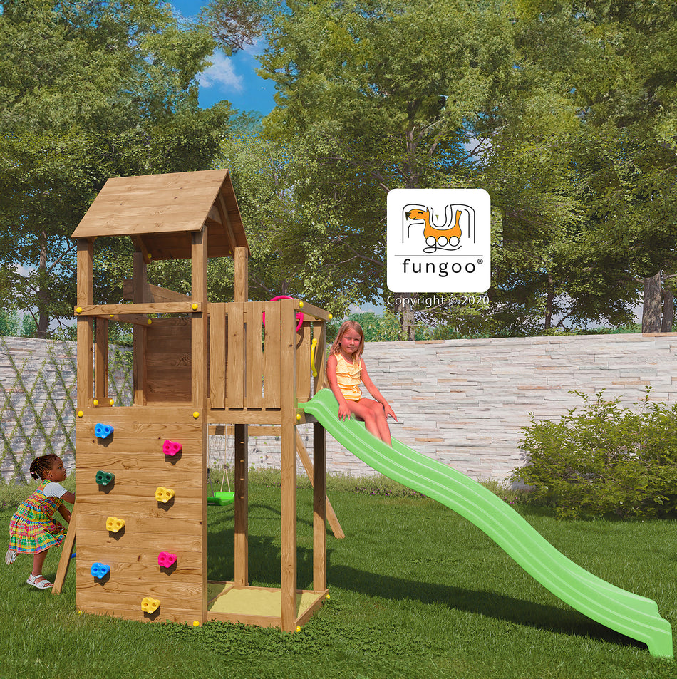 Shire Boomer Climbing Wall Playfort with Double Swings & Slide