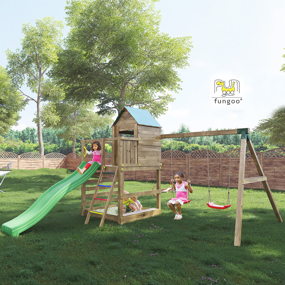 Shire Jarcas Treehouse Playfort with Double Swings & Slide
