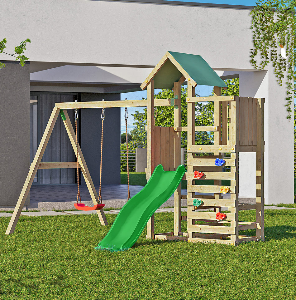 Shire Chester Playfort Climbing Wall with Double Swings & Slide