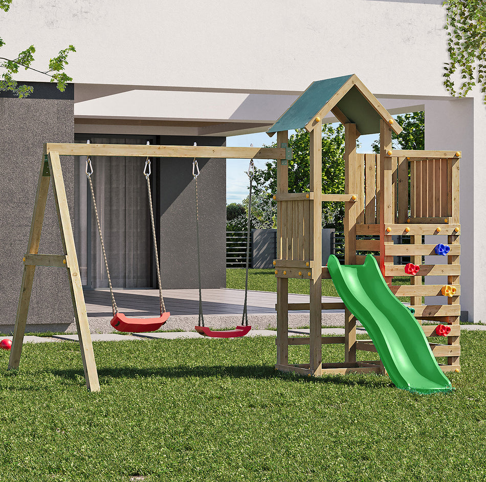Shire Chester Playfort Climbing Wall with Double Swings & Slide