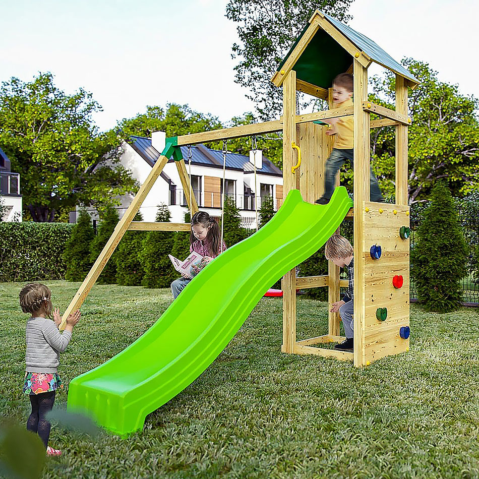 Shire Charly Playfort Climbing Wall with Double Swings & Slide