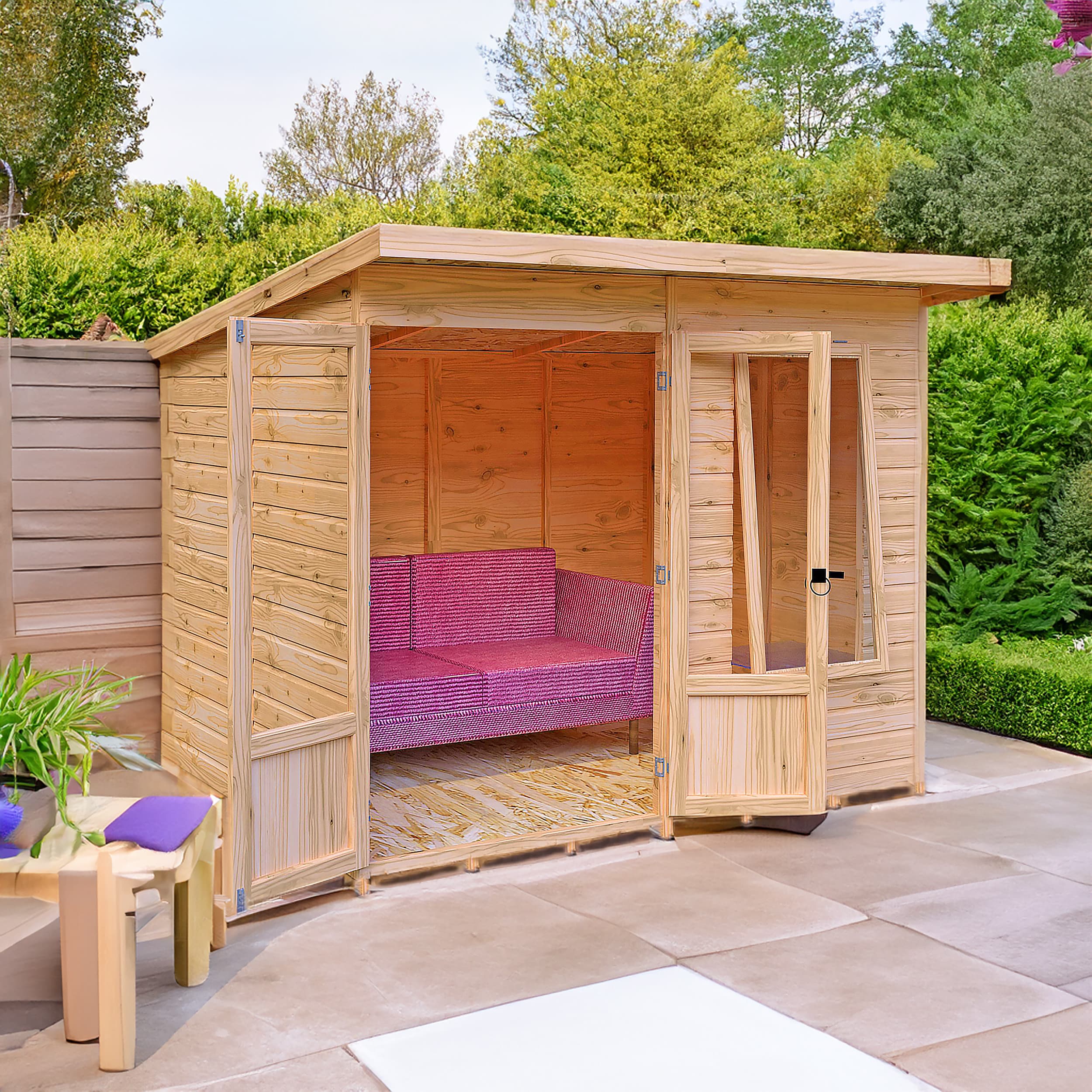 Peony 8x6 Small Wooden Overlap Pent Summerhouse with Double Doors