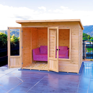 Peony 8x6 Small Wooden Overlap Pent Summerhouse with Double Doors