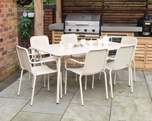 Porto 6 Seater Metal Garden Dining Set with 160x90cm Table & Stacking Chairs -  Champagne