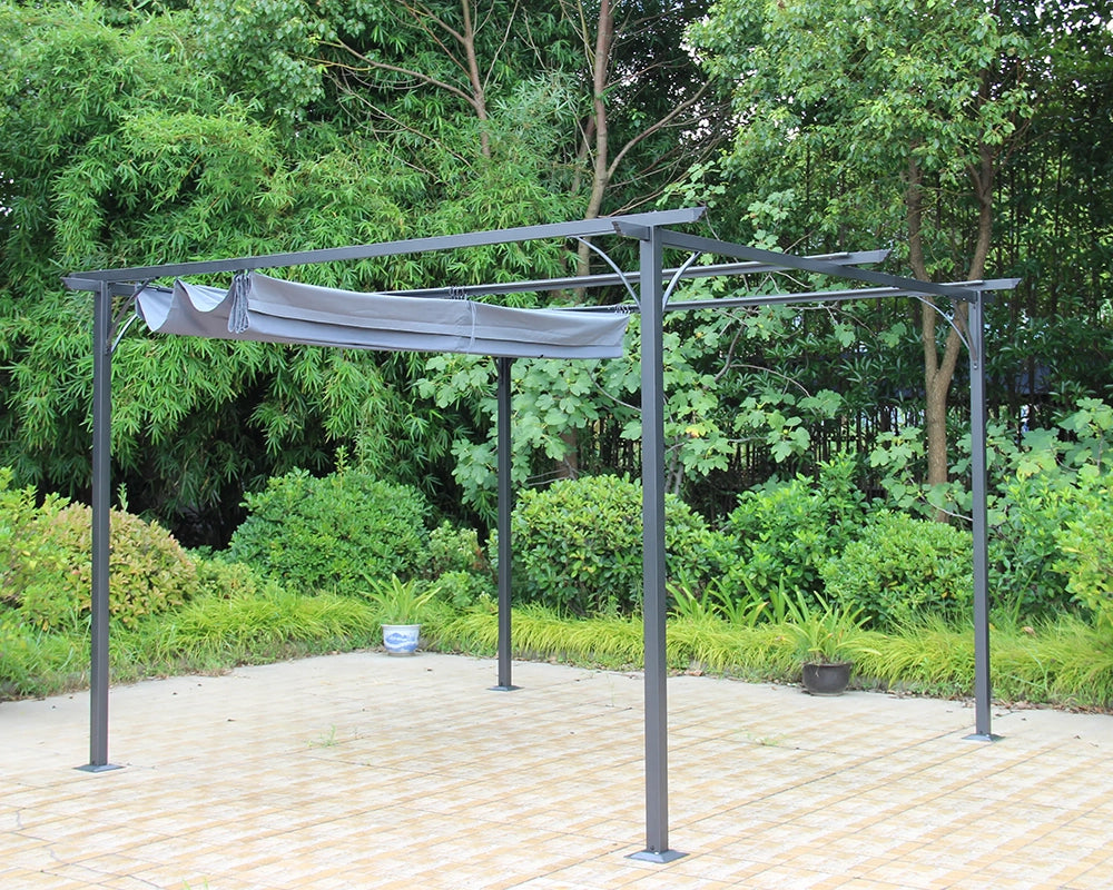 Prague 3.5m x 3.5m Grey Steel Framed Gazebo & Pergola with Retractable Roof