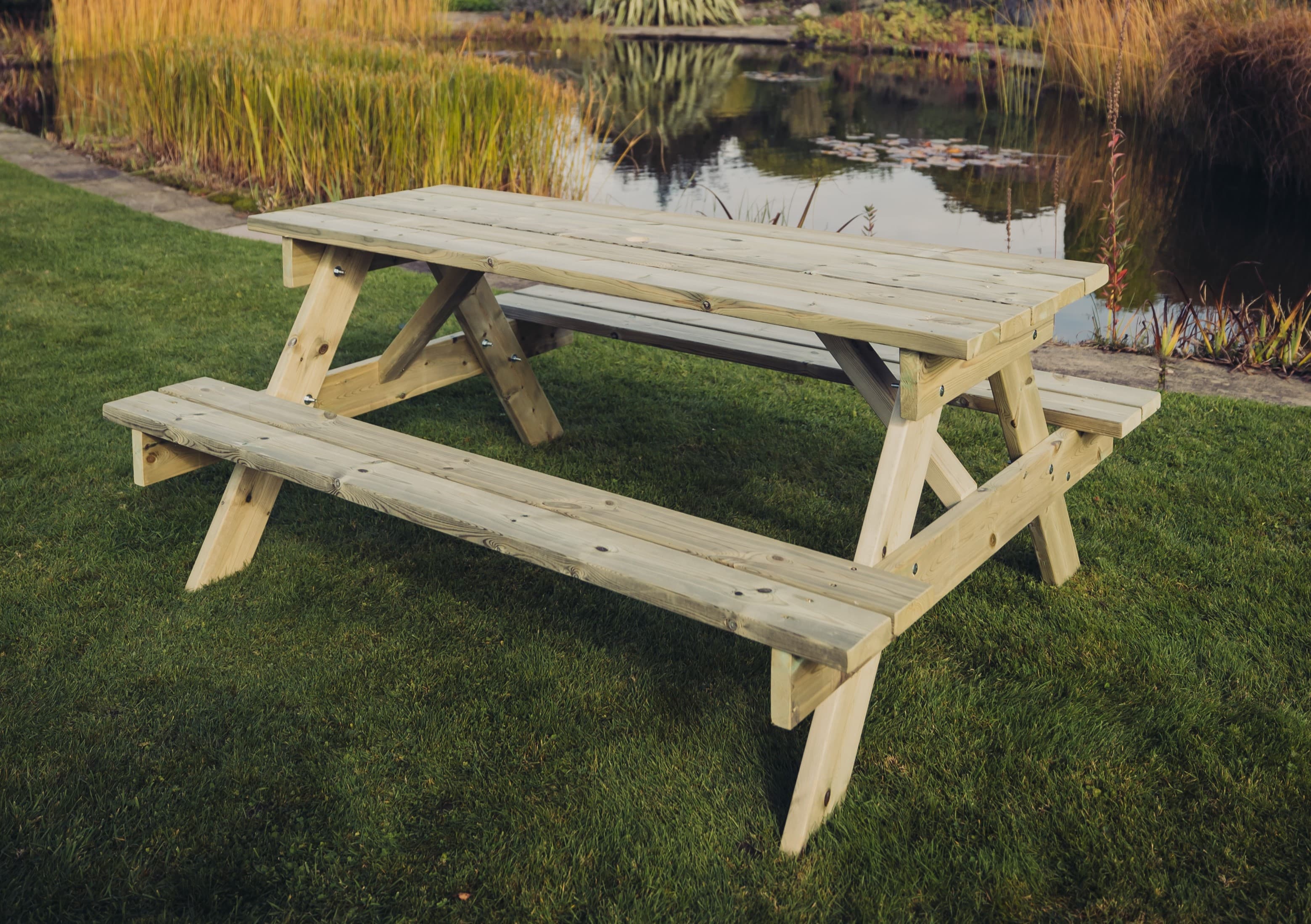 Traditional Large Chunky Wooden 179cm Picnic Table - Churnet Valley