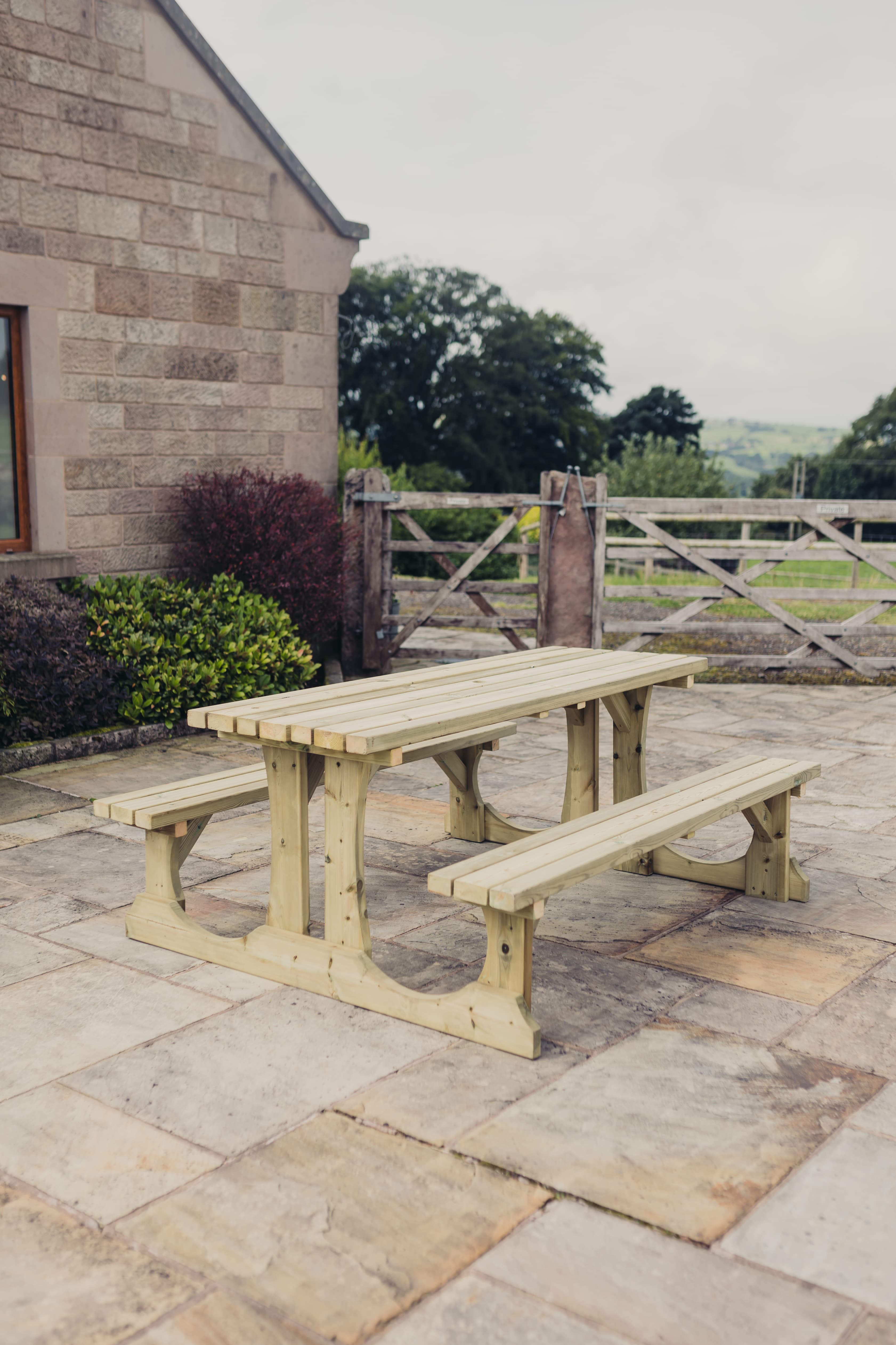 Lunar Large Chunky Wooden Picnic Table 180cm Length - Churnet Valley