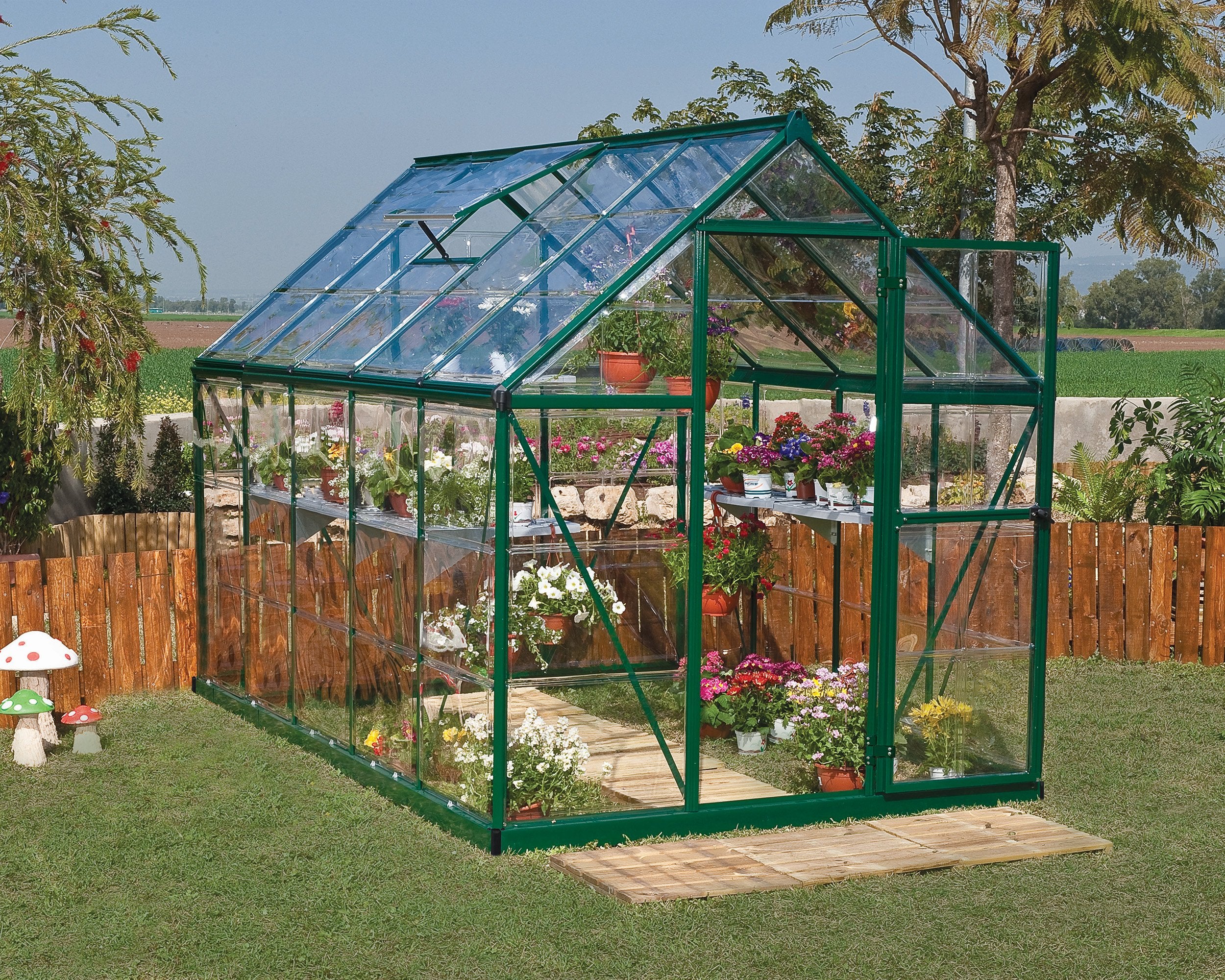 Harmony Aluminium Frame 6ft x 10ft Green Polycarbonate Greenhouse - Canopia by Palram