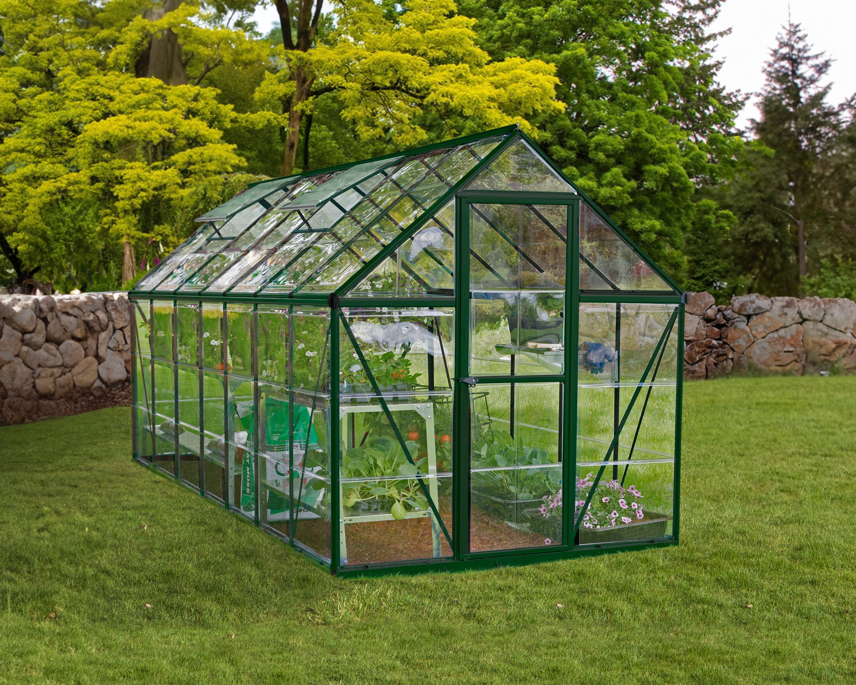 Harmony Aluminium Frame 6ft x 14ft Green Polycarbonate Greenhouse - Canopia by Palram